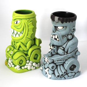 Gill Gasser & Ghoul Gasser Tiki Mugs & Metal Print Set