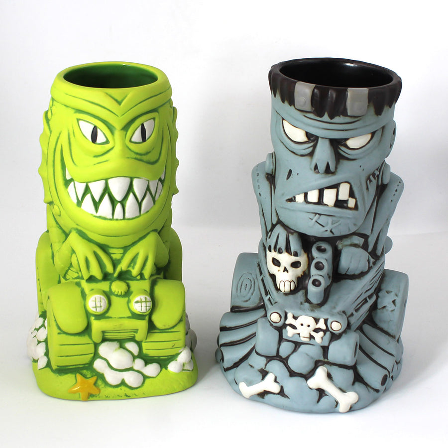 Gill Gasser & Ghoul Gasser Tiki Mugs & Metal Print Set