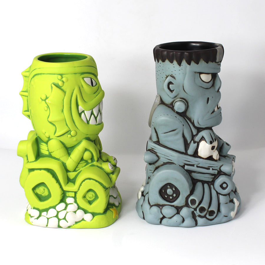 Gill Gasser & Ghoul Gasser Tiki Mugs & Metal Print Set