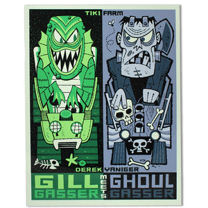 Gill Gasser & Ghoul Gasser Tiki Mugs & Metal Print Set